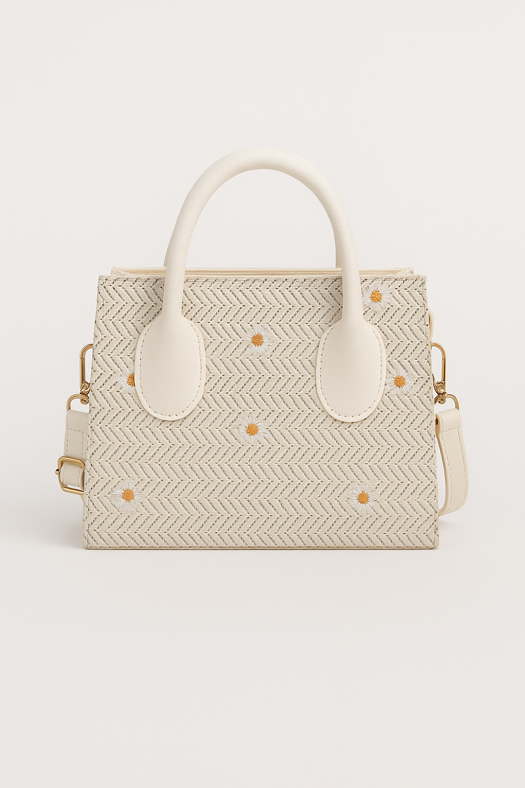 Straw bag for women – Woven handbag with flower accents