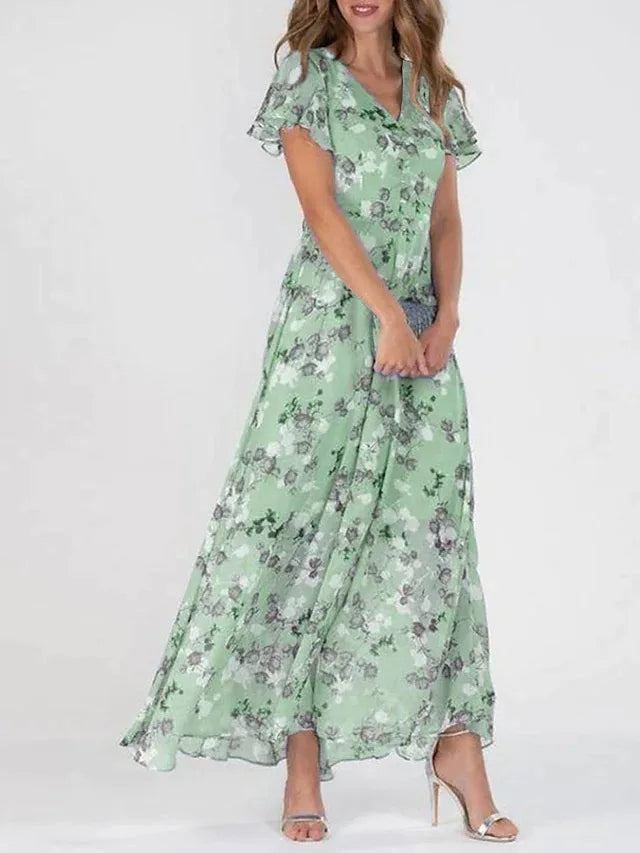 Women's maxi dress cotton floral pattern V-neck summer look