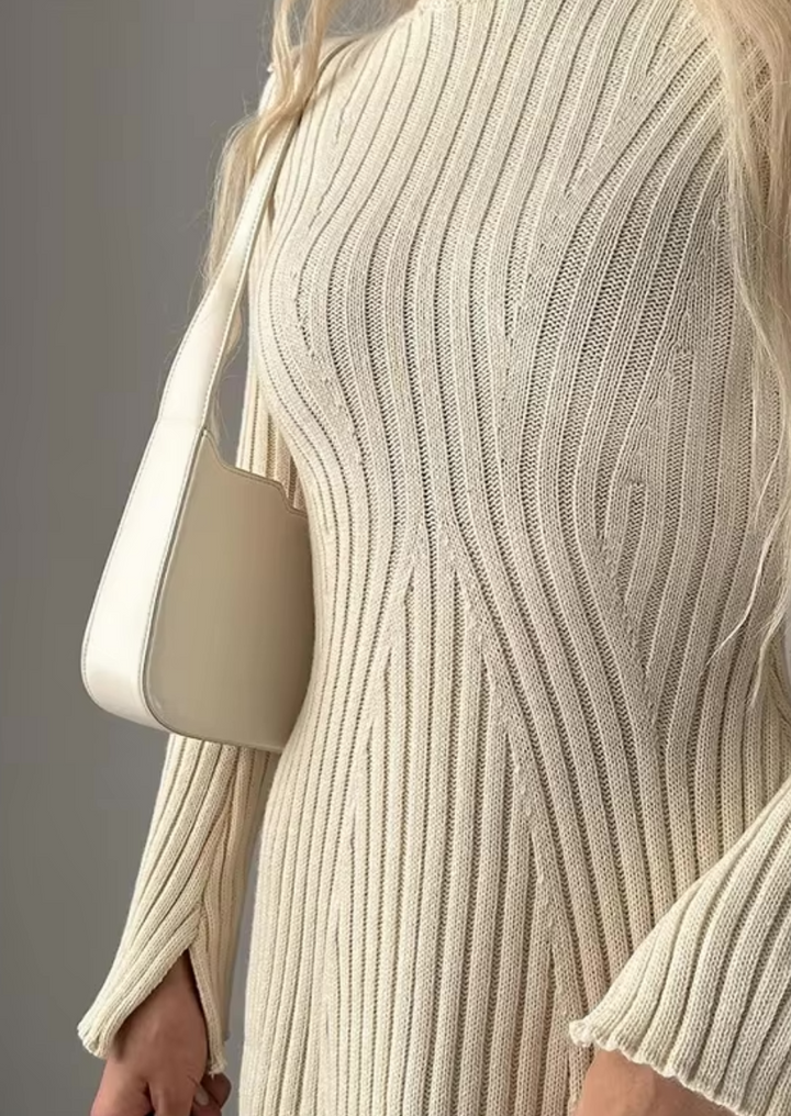 Women's knitted dress – rib knit – long sleeve – comfortable fit