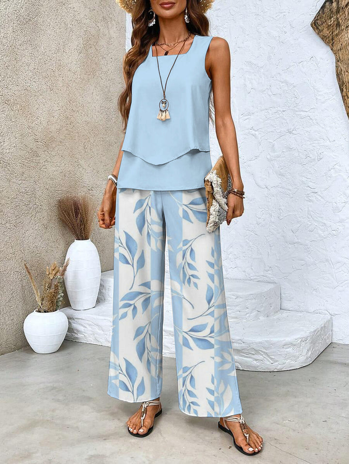 Elegant women's two-piece – sleeveless top & straight pants set