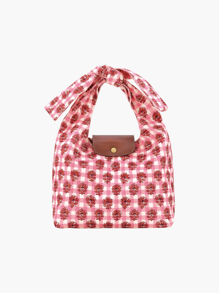 Flower Gingham Shoulder Bag Women with Knot Handle