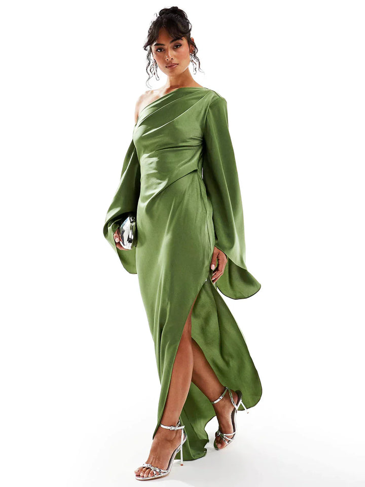 Green Asymmetric Maxi Dress – Fluid Silhouette, Elegant & Summery