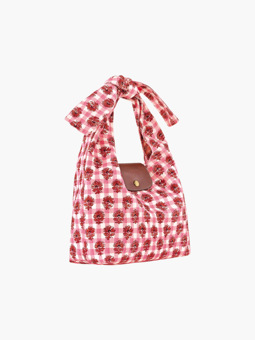 Flower Gingham Shoulder Bag Women with Knot Handle