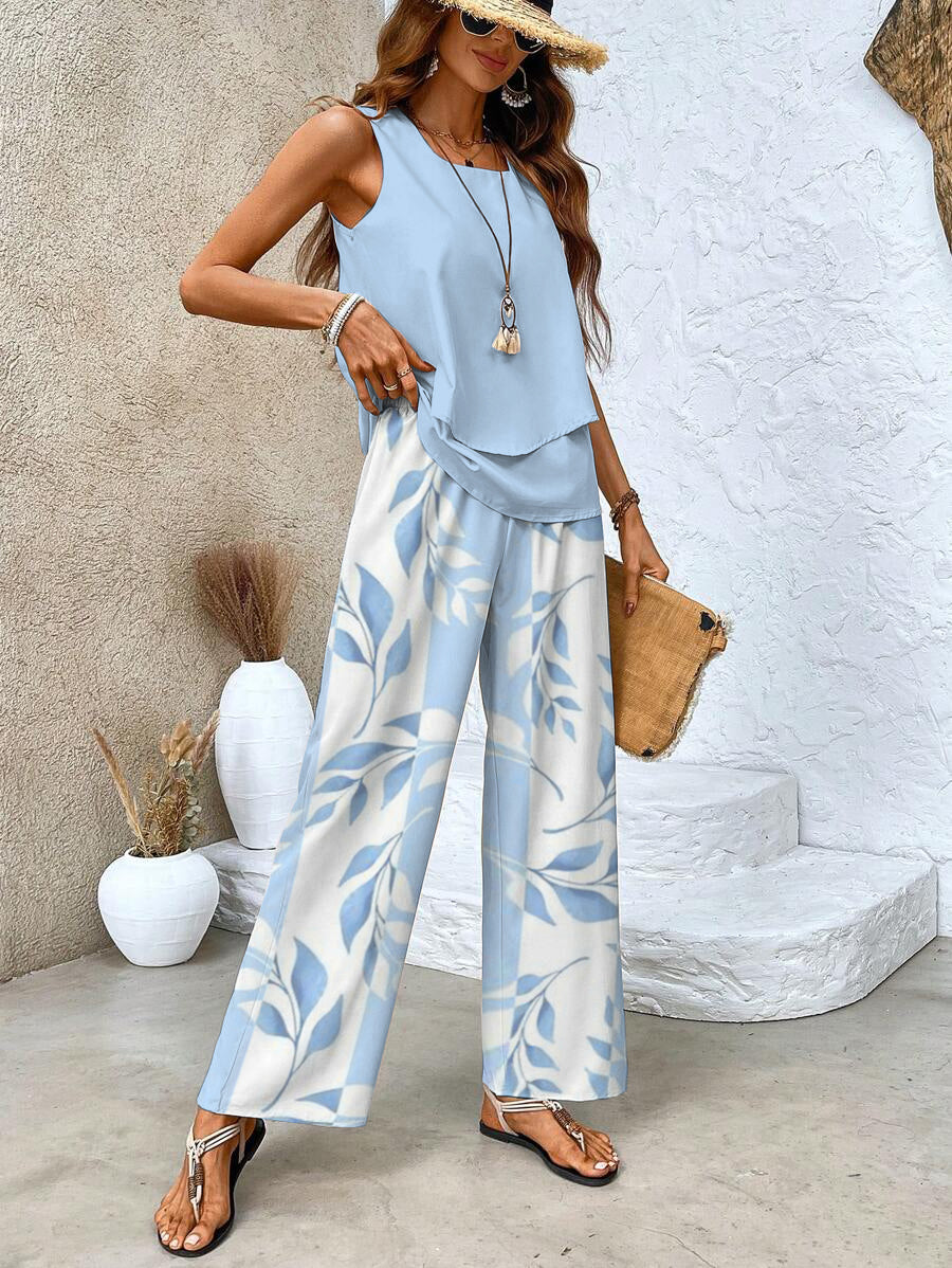 Elegant women's two-piece – sleeveless top & straight pants set