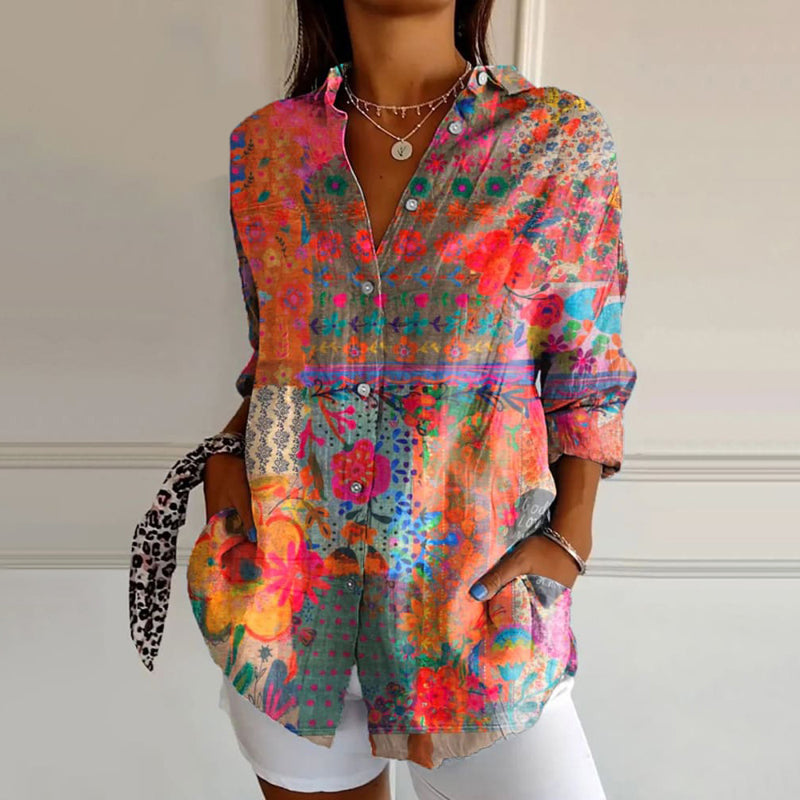 Women's blouse with floral pattern – long sleeve, airy cut, elegant