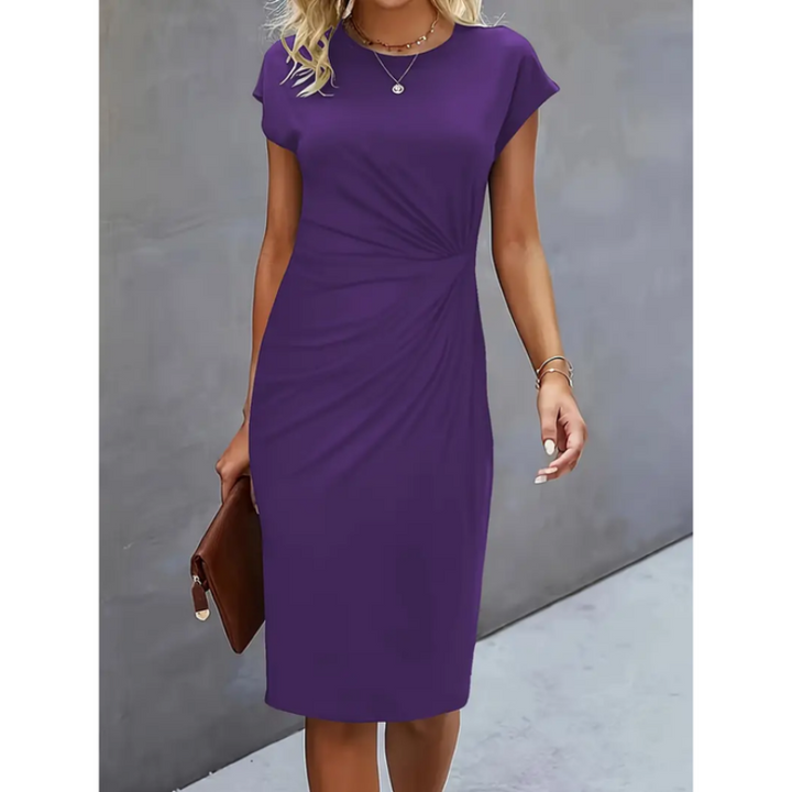 Elegant midi dress women short sleeve – business & occasion
