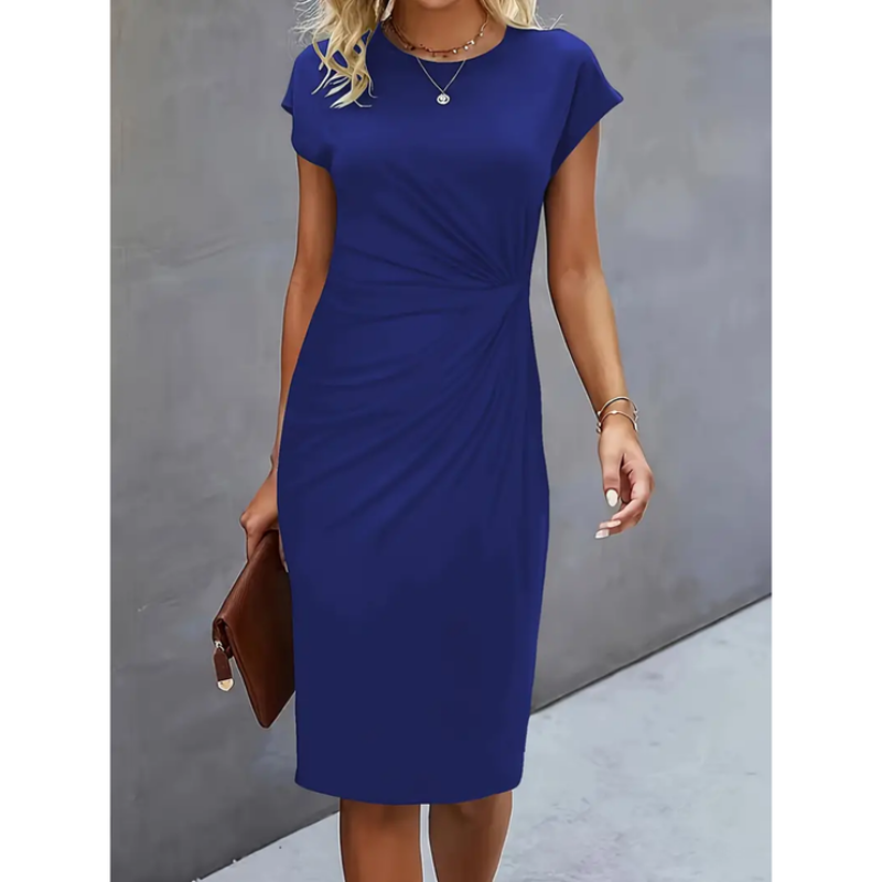 Elegant midi dress women short sleeve – business & occasion