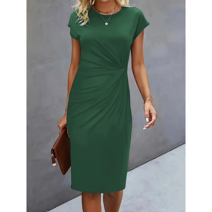 Elegant midi dress women short sleeve – business & occasion