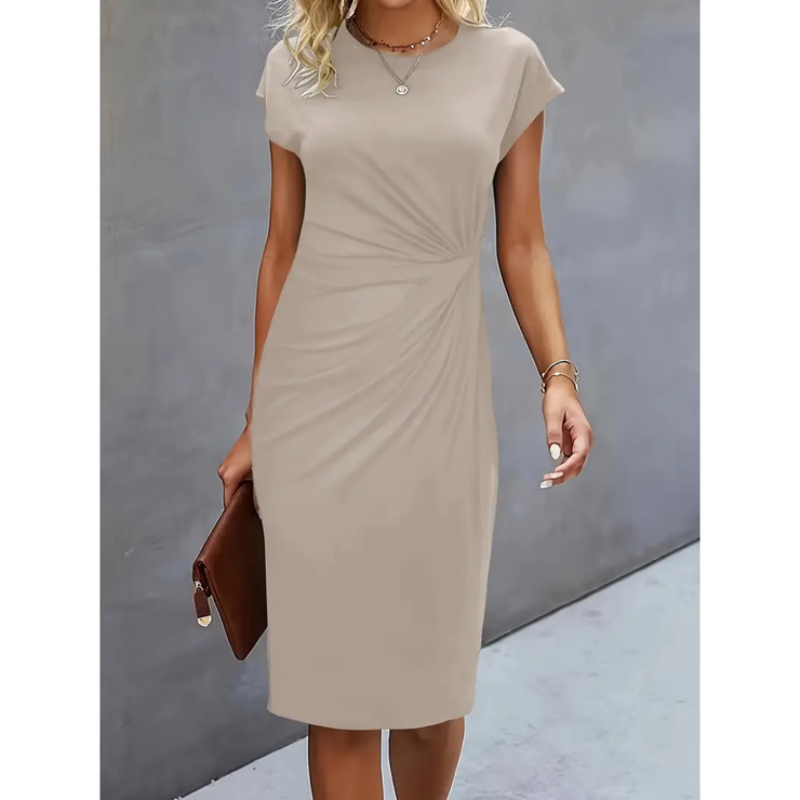 Elegant midi dress women short sleeve – business & occasion