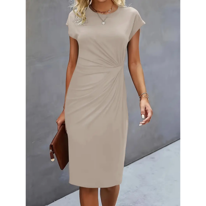 Elegant midi dress women short sleeve – business & occasion