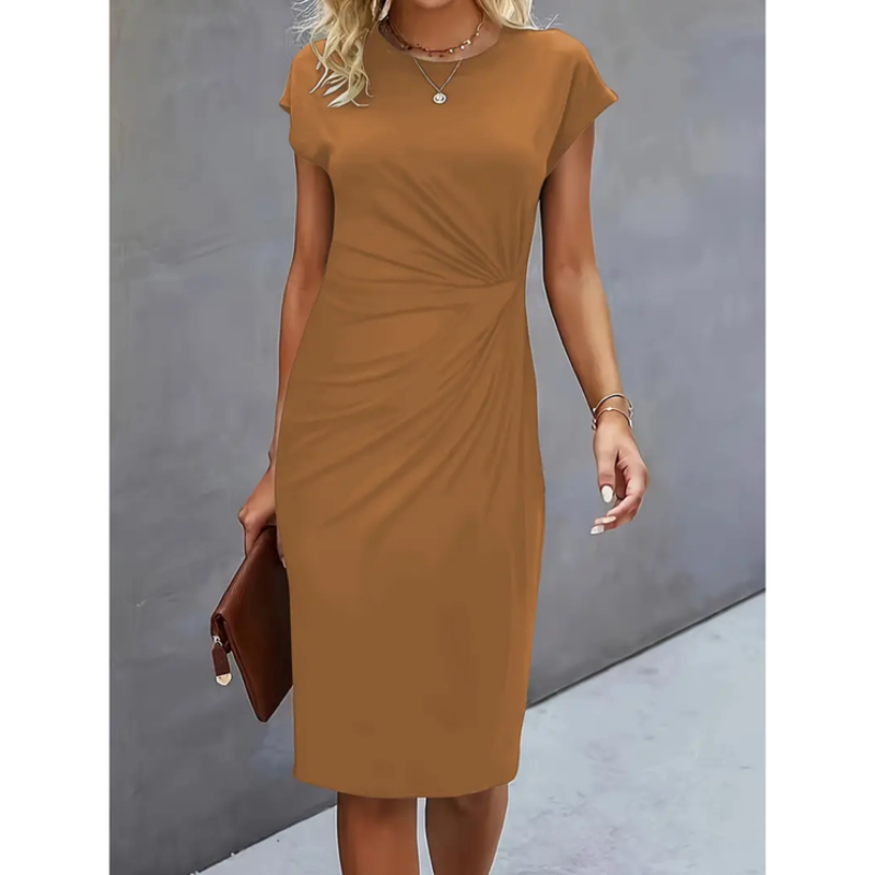 Elegant midi dress women short sleeve – business & occasion