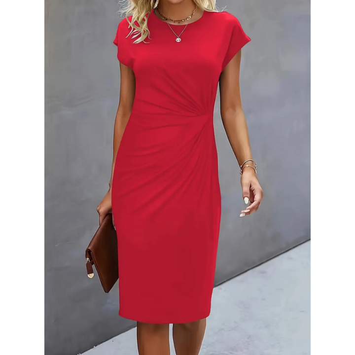 Elegant midi dress women short sleeve – business & occasion