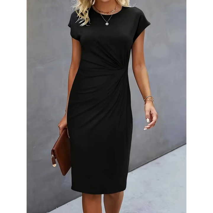 Elegant midi dress women short sleeve – business & occasion
