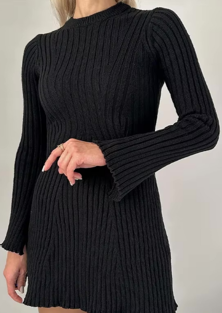 Women's knitted dress – rib knit – long sleeve – comfortable fit