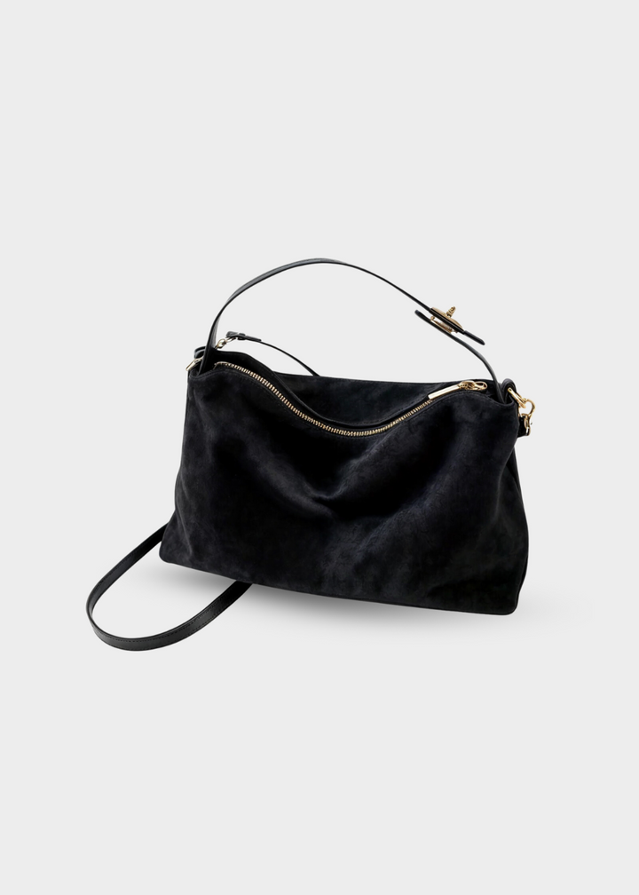 Wildleder Handtasche Damen – Vintage Umhängetasche mit Reißverschluss