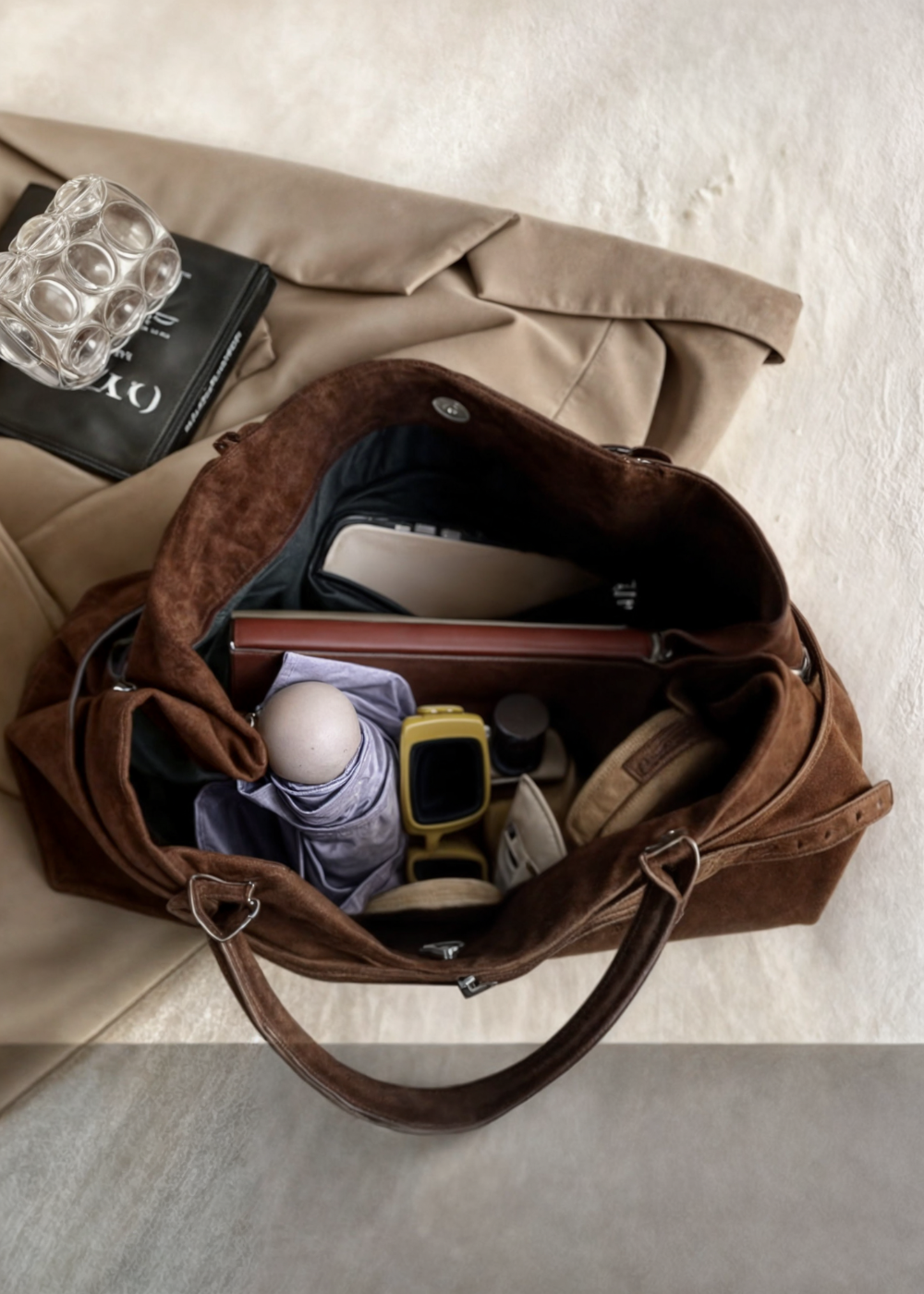 Vegan Suede Handbag Women – Large Shoulder Bag with Zipper