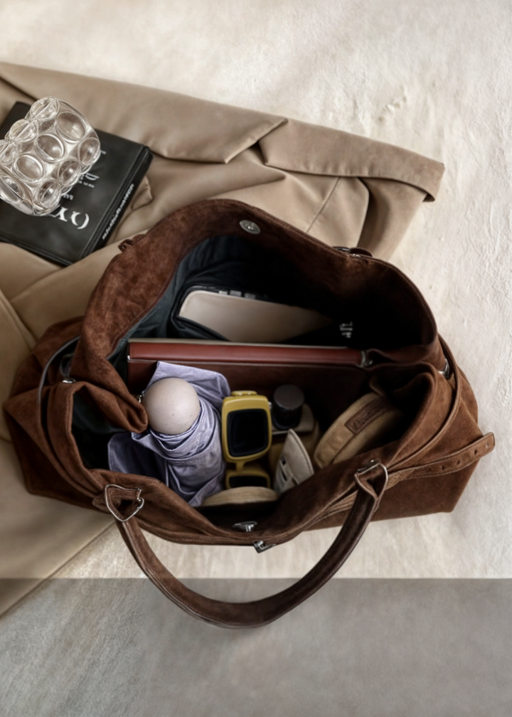 Vegan Suede Handbag Women – Large Shoulder Bag with Zipper