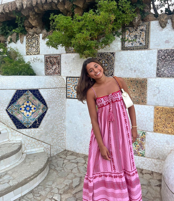 Maxi summer dress made of viscose – A-line, floral pattern, boho style