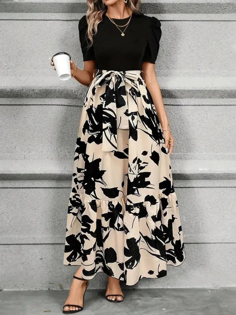 Elegant maxi dress for women – A-line summer dress with waist bow