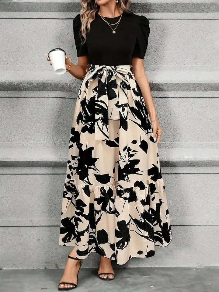 Elegant maxi dress for women – A-line summer dress with waist bow