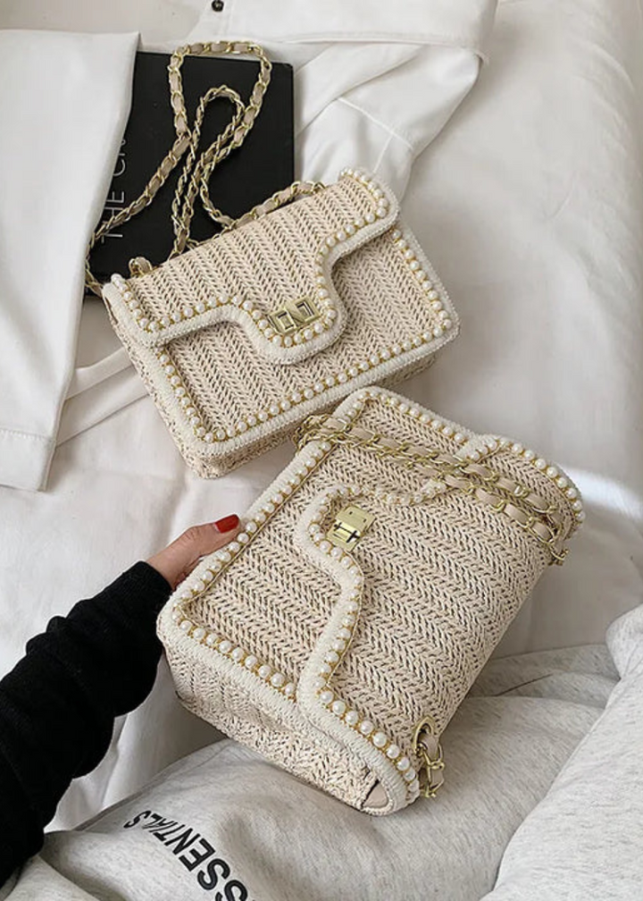 Rattan Handbag Women – Boho Style with Bead Detail
