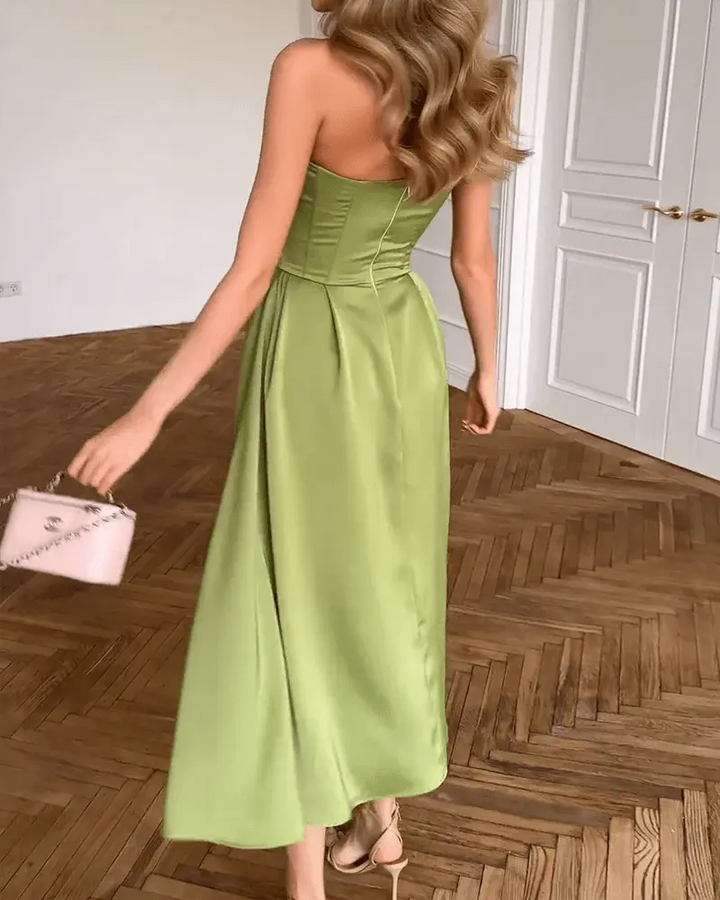 Elegant Strapless Maxi Dress – Flowing, Evening Dress, Stretch