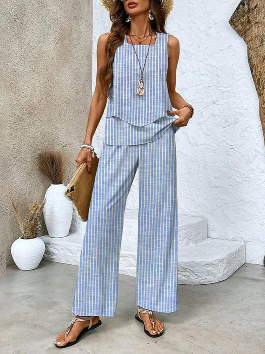 Elegant women's two-piece – sleeveless top & straight pants set