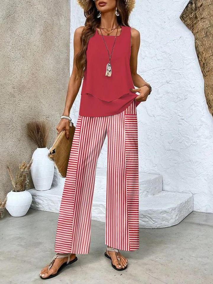 Elegant women's two-piece – sleeveless top & straight pants set