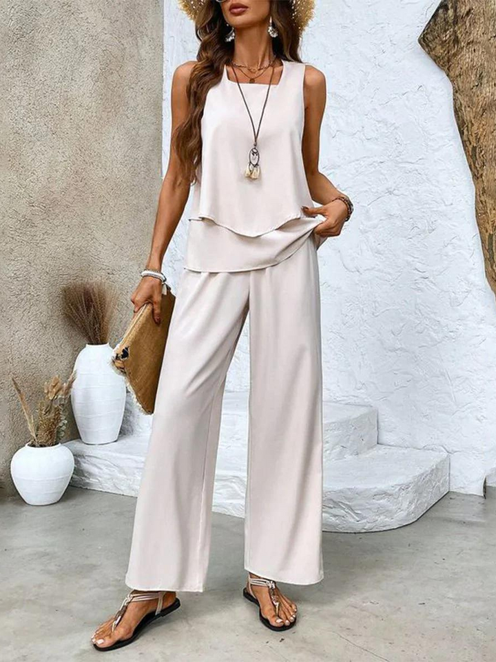 Elegant women's two-piece – sleeveless top & straight pants set