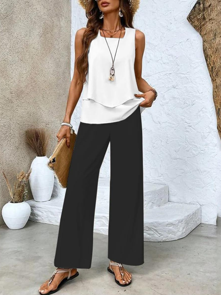 Elegant women's two-piece – sleeveless top & straight pants set