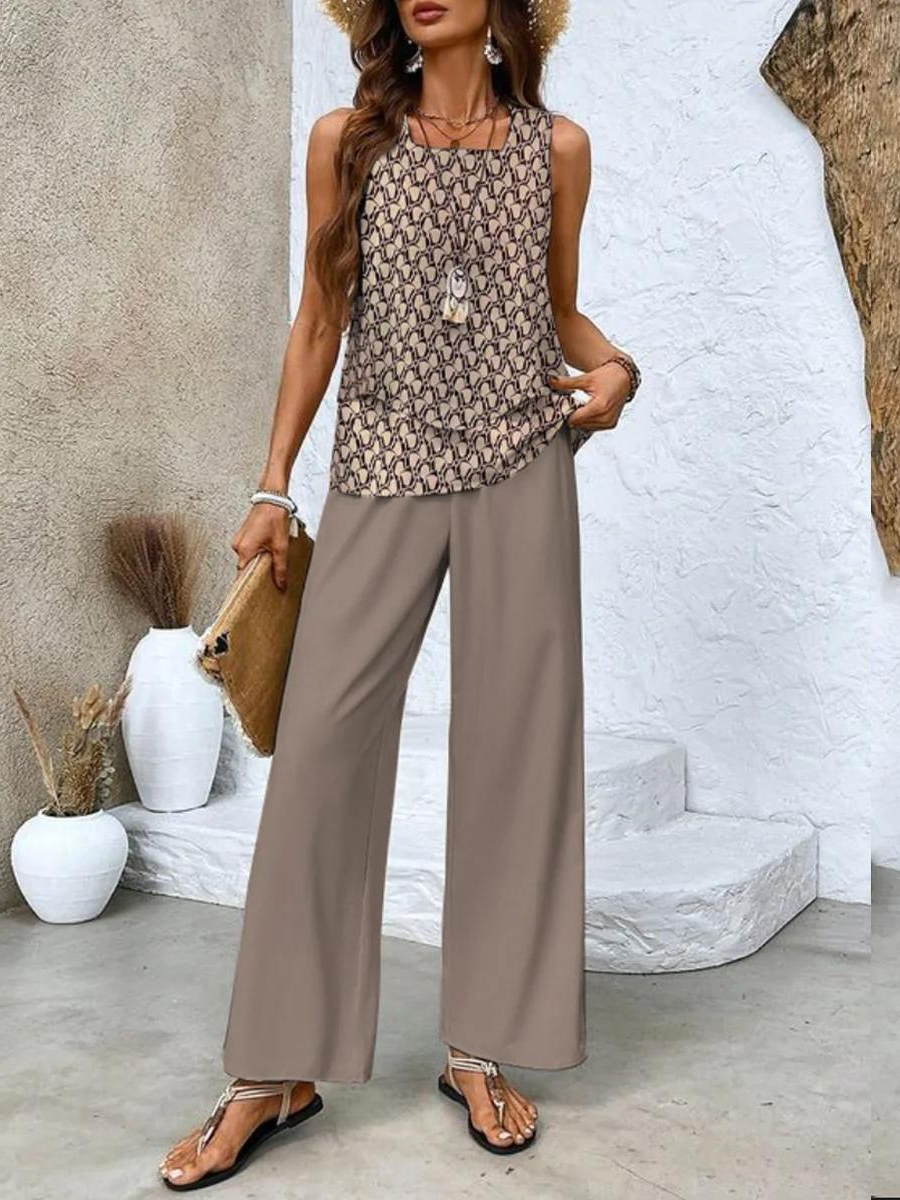 Elegant women's two-piece – sleeveless top & straight pants set