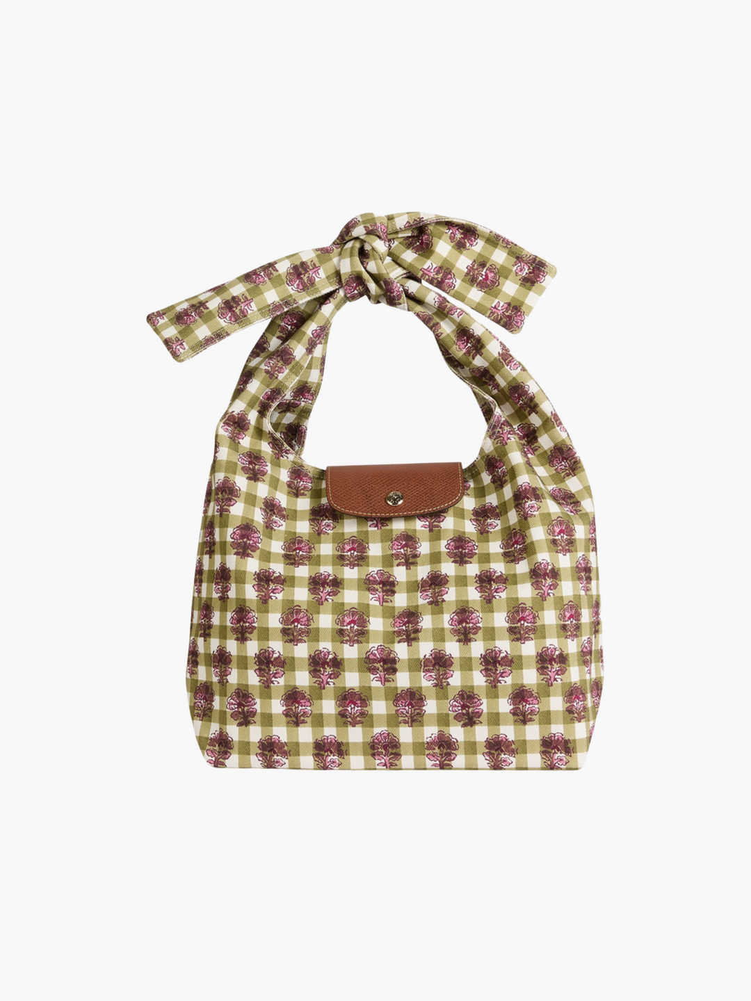 Flower Gingham Shoulder Bag Women with Knot Handle