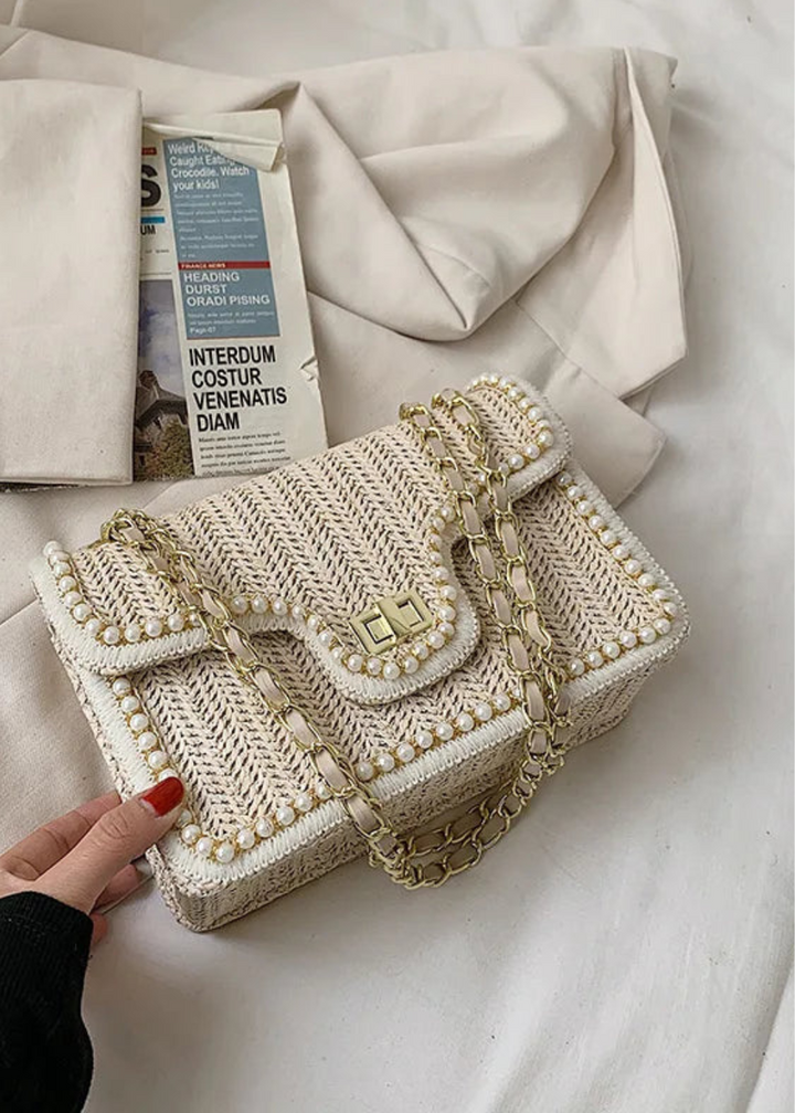 Rattan Handbag Women – Boho Style with Bead Detail