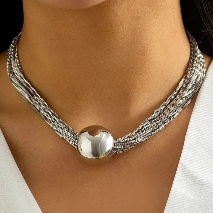 Adjustable Stainless Steel Necklace with Shiny Ball – Elegant