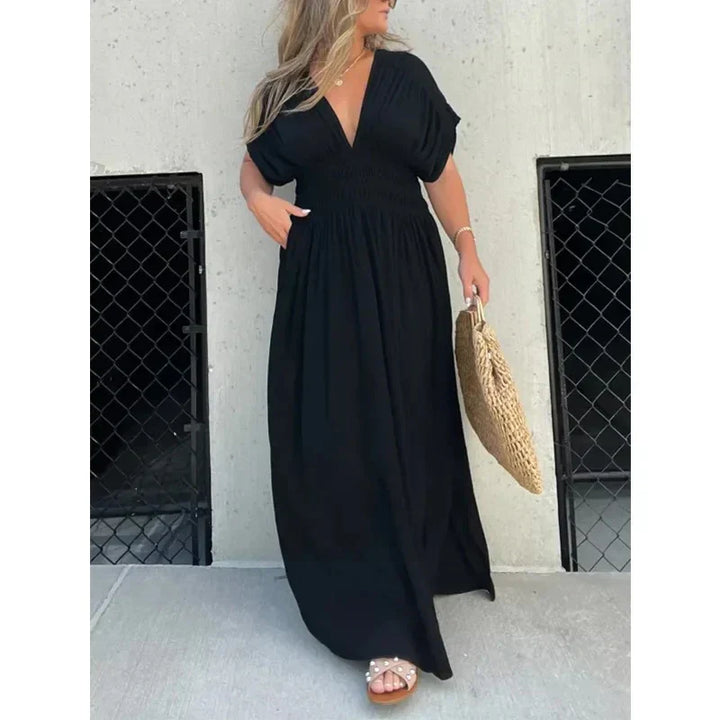 Women's Maxi Dress – Light Fabric – V-Neck – Casual Summer Style