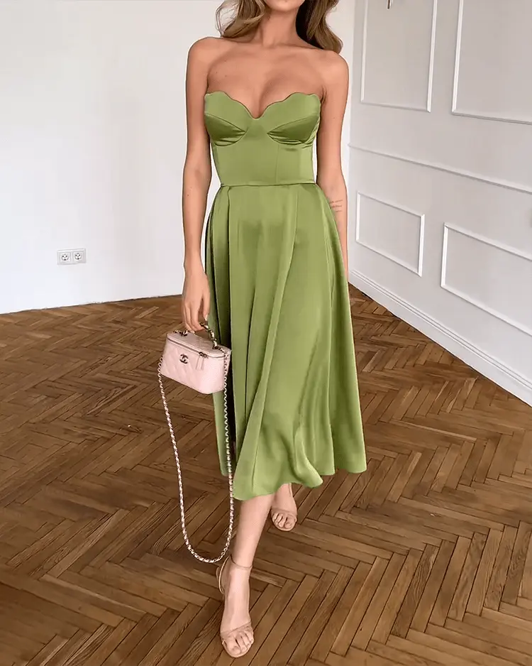 Elegant Strapless Maxi Dress – Flowing, Evening Dress, Stretch