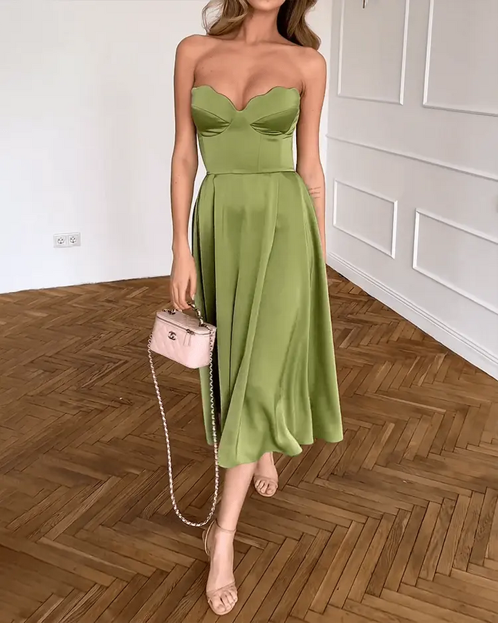 Elegant Strapless Maxi Dress – Flowing, Evening Dress, Stretch