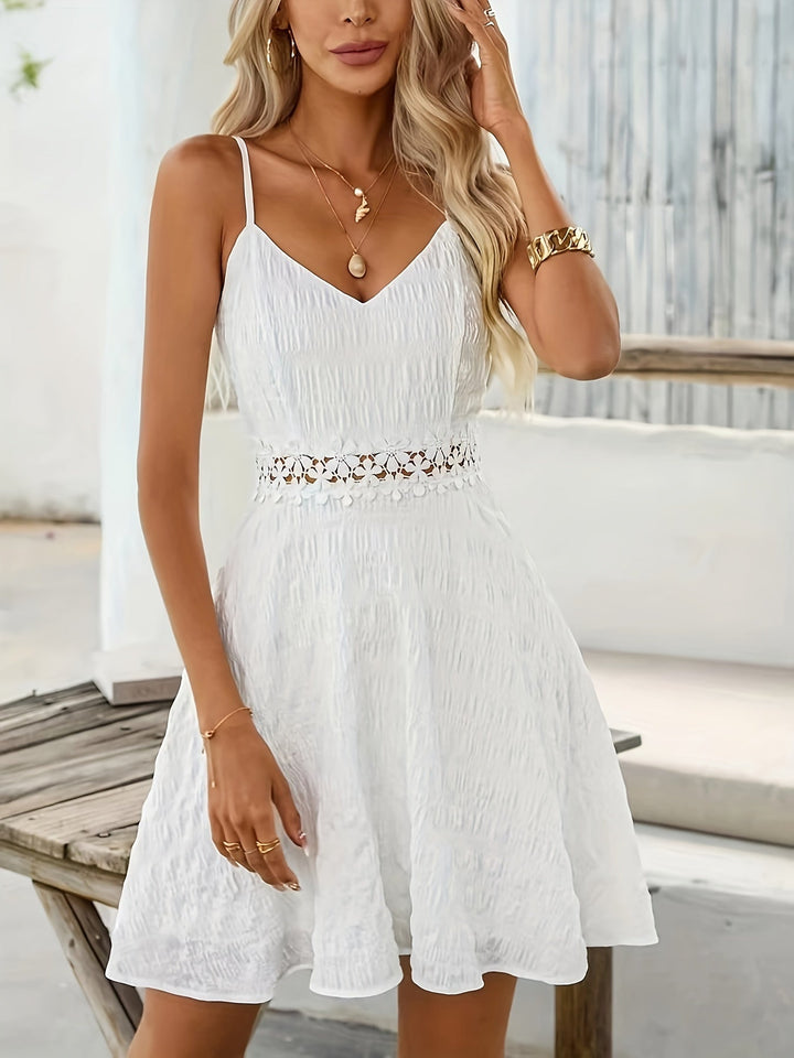 Sleeveless dress made of cotton blend with lace detail | summer dress