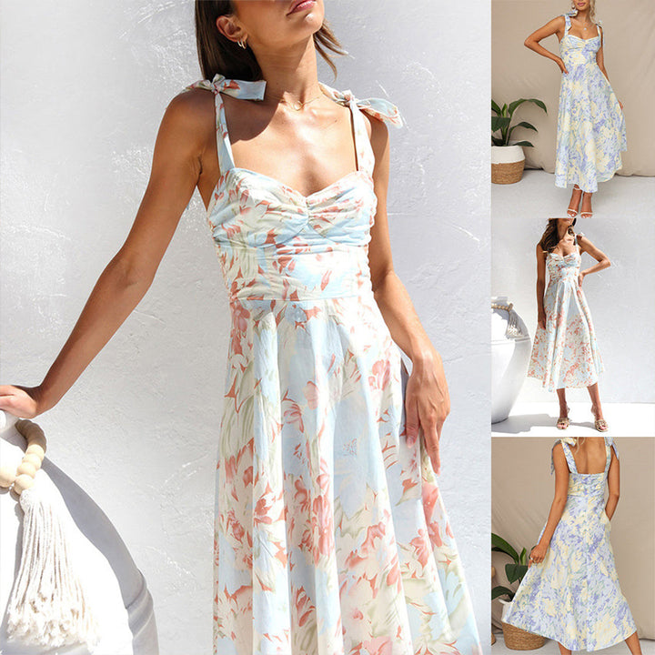 Floral summer midi dress – sleeveless, tie straps, lightweight material