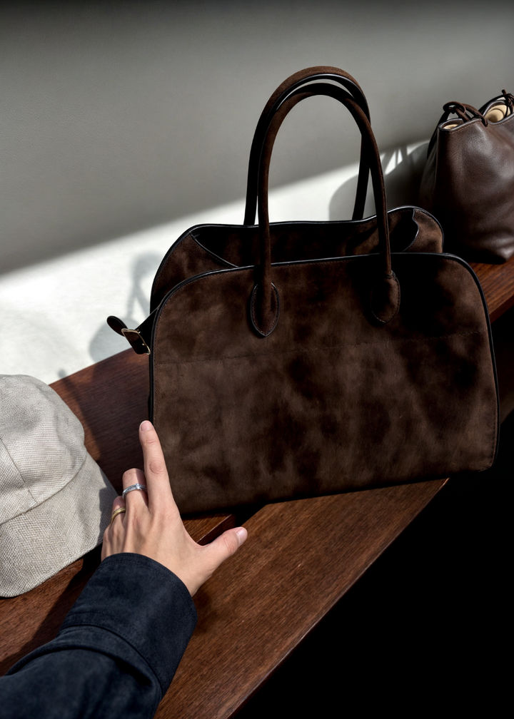 Large Suede Handbag Women – Crossbody Bag Genuine Leather with Zipper