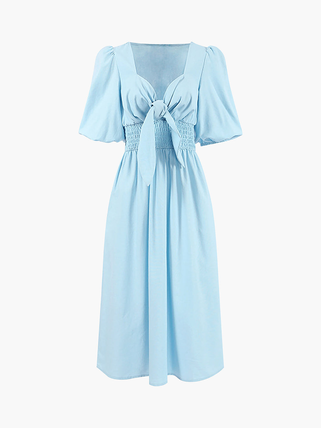 Linen-cotton midi dress with front tie – summer dress for women