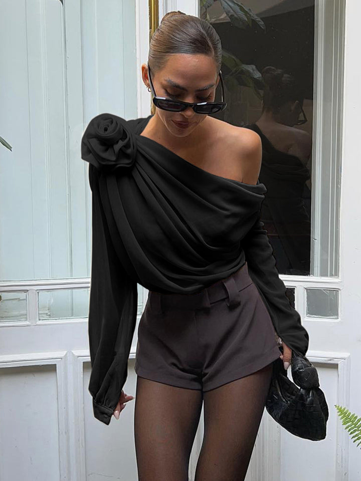 Elegant chiffon blouse with one shoulder piece – semi-transparent & lightweight