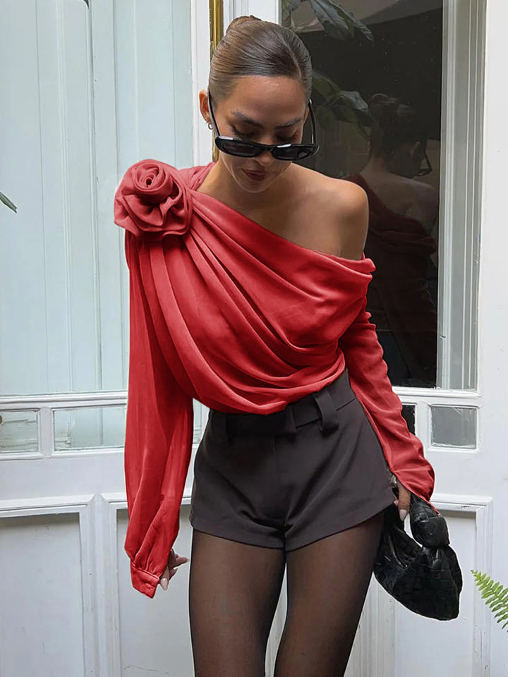 Elegant chiffon blouse with one shoulder piece – semi-transparent & lightweight