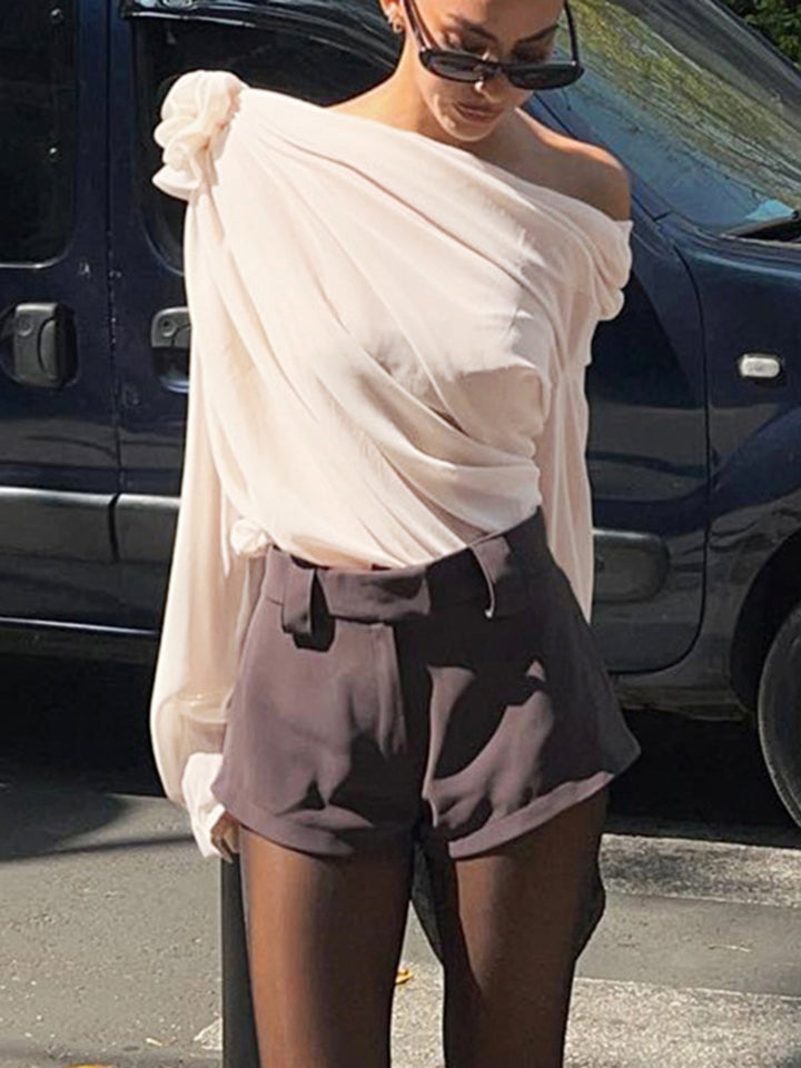 Elegant chiffon blouse with one shoulder piece – semi-transparent & lightweight