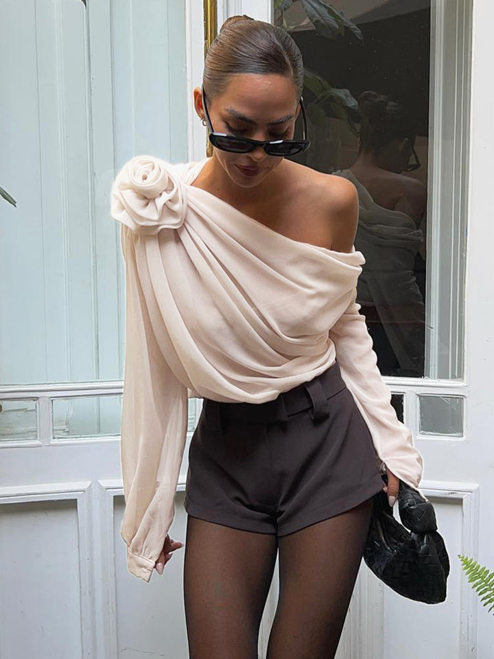 Elegant chiffon blouse with one shoulder piece – semi-transparent & lightweight