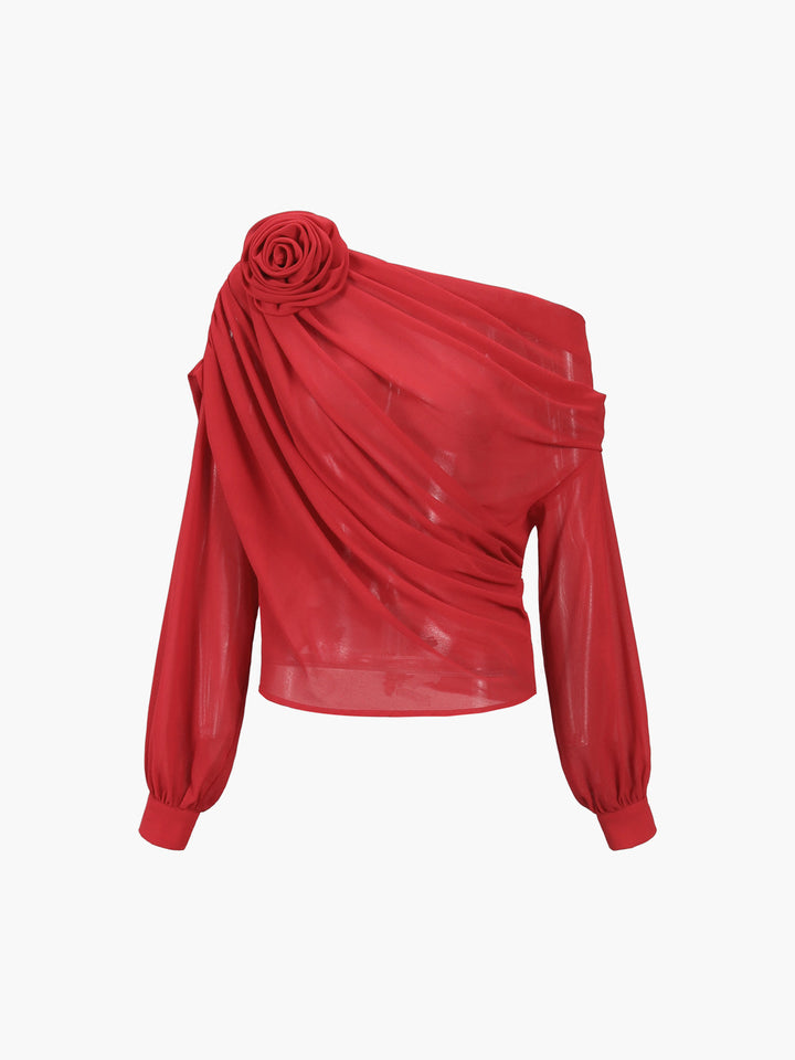 Elegant chiffon blouse with one shoulder piece – semi-transparent & lightweight