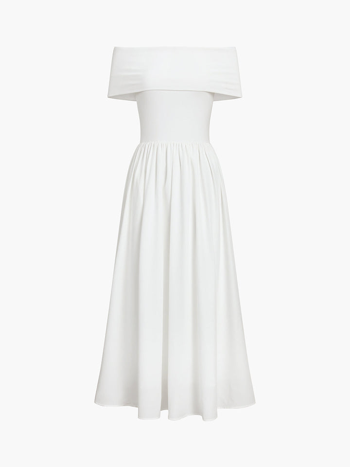 Women's satin off-shoulder dress with elegant cut