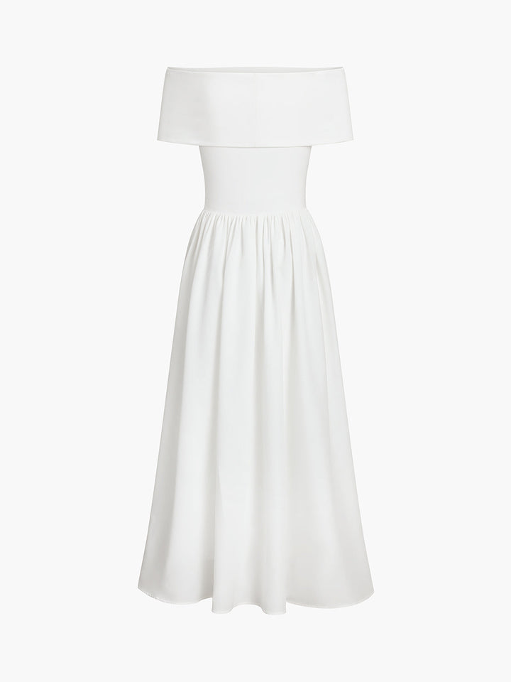 Women's satin off-shoulder dress with elegant cut