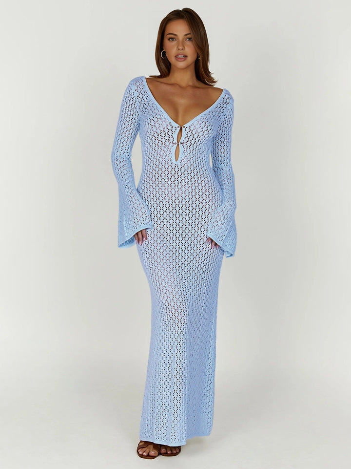 Crocheted Beach Dress Maxi – Boho Summer Dress with V-Neckline