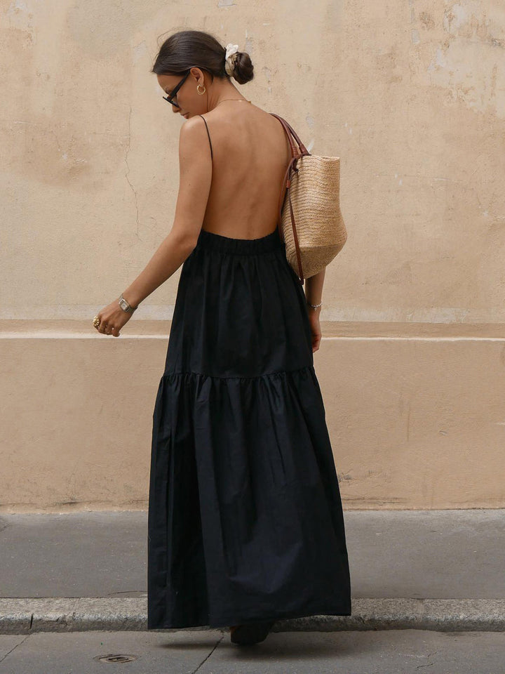 Elegant Backless Maxi Dress – Sleeveless, Deep Neckline
